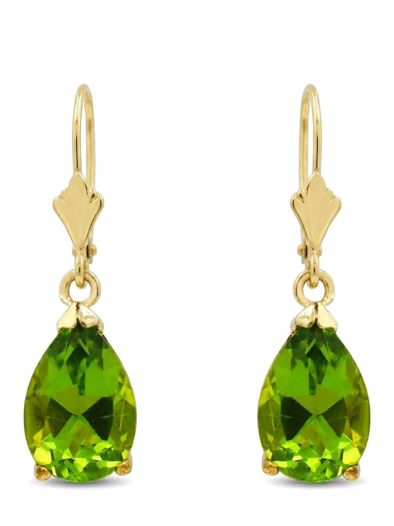 Genuine 7.28 Cts Peridot Dangling Earrings Solid 14k Yellow Gold